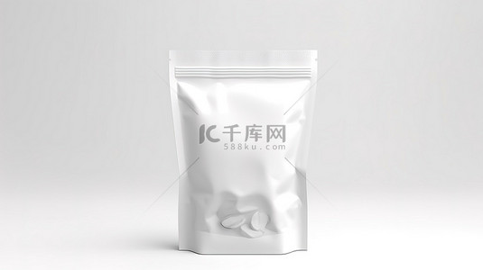牛皮袋包装背景图片_带有空塑料零食包装的白色背景的 3D 渲染