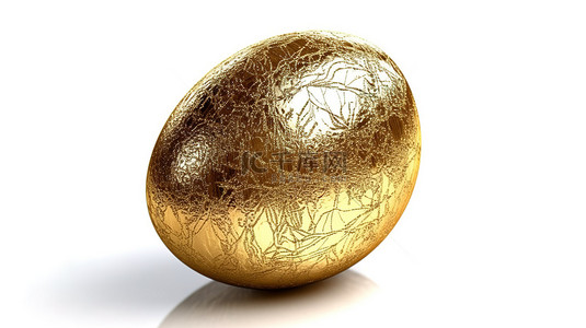 闪闪发光的金色复活节彩蛋的 3D 插图，非常适合节日庆祝活动和白色背景上隔离的游戏主题