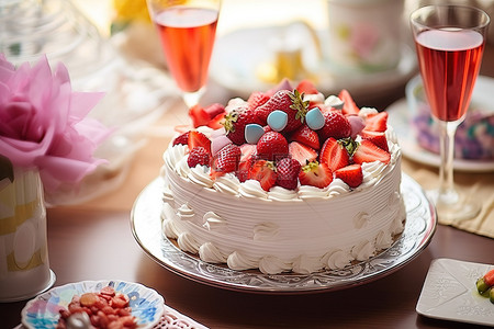 水果奶油背景图片_桌子上的蛋糕有草莓和奶油