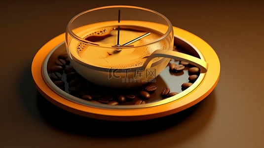 牛奶杯背景图片_带咖啡杯标记的咖啡钟的 3D 插图