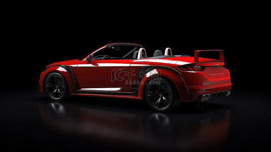 专为赛车和城市巡航设计的时尚红色运动敞篷车 3D 渲染黑色背景