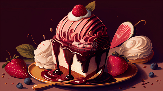 粉色卡通蛋糕背景图片_甜品番石榴蛋糕插画背景