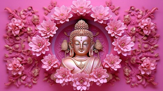 花朵美容背景图片_泰式佛教艺术的 3D 渲染描绘充满活力的粉红色花朵