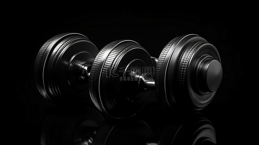 黑色力量背景图片_用于健身和健美的黑色哑铃，专业风格的 3D 渲染