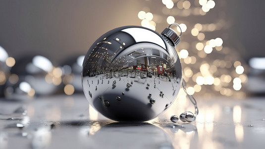 银色背景与 3D 渲染中的圣诞球