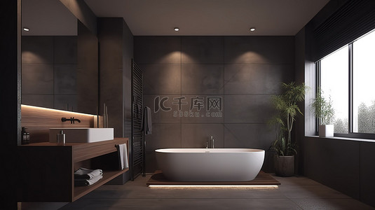 铁质精美背景图片_装饰精美的浴室，无可挑剔的 3D 渲染