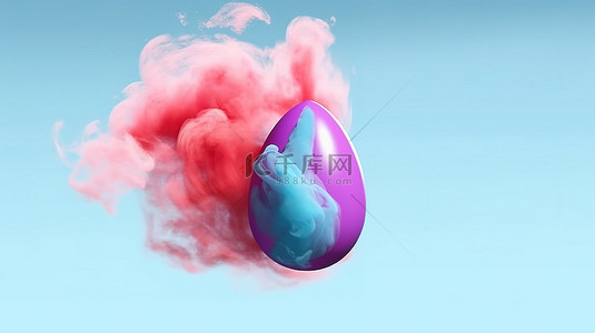 鸡蛋背景图片_复活节彩蛋飞翔的卡通 3D 插图，烟雾痕迹和充足的复制空间