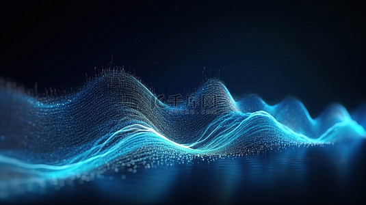 具有动态数字粒子波的未来蓝色抽象背景，用于大数据可视化