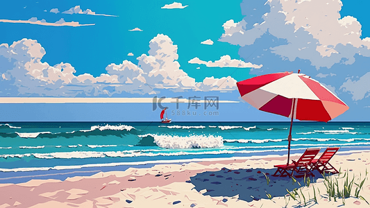 夏天沙滩雨伞背景