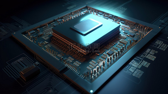 科技人工智能背景图片_未来中央处理单元微处理器芯片组和网络技术的 3D 渲染，具有充足的复制空间