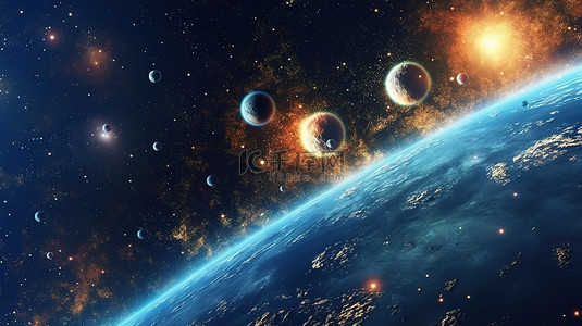 风控系统背景图片_迷人的 3D 宇宙场景，带有光芒四射的恒星和行星系统