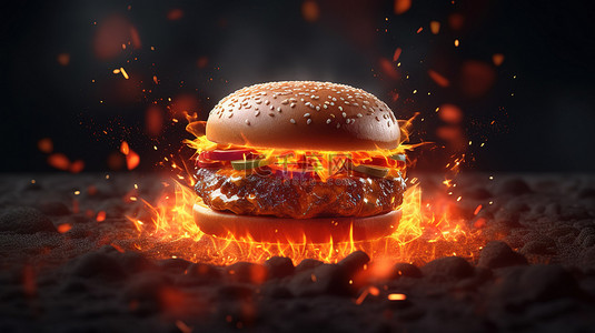 3d 渲染的汉堡味道爆炸