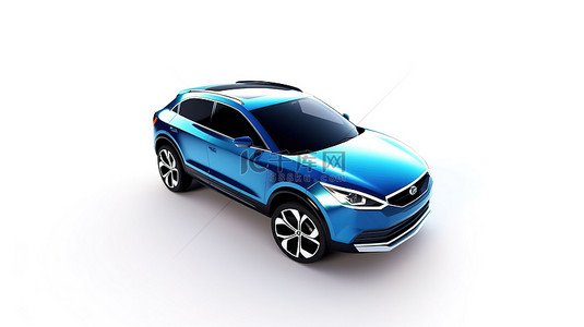 白色背景下 3D 呈现的蓝色创新电动 SUV 汽车