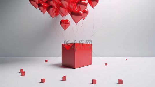 情人节白色爱心背景图片_白色背景上 3D 翱翔的天才心形气球