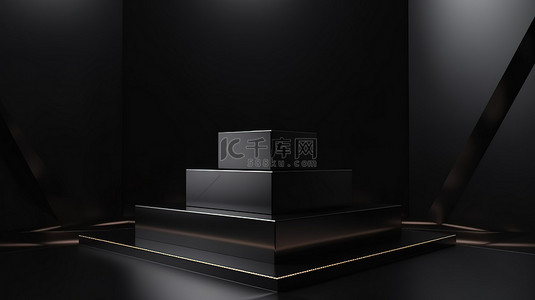 黑色方形背景图片_用于高端产品展示 3D 渲染背景的时尚黑色方形基座