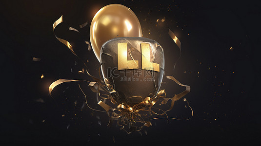 球形装饰背景图片_逼真的氦气金色气球形字母 l 的高级 3d 插图