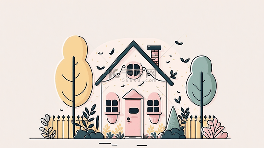 房子卡通粉色简约背景