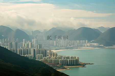 海洋背景图片_香港山景