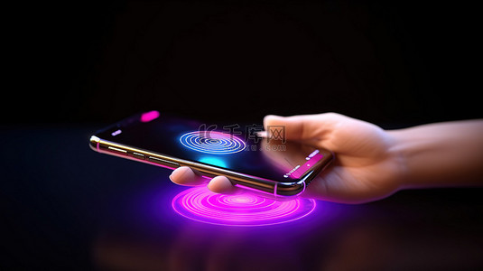 NFC 支付 3D 渲染手部使用非接触式技术通过手机进行在线交易