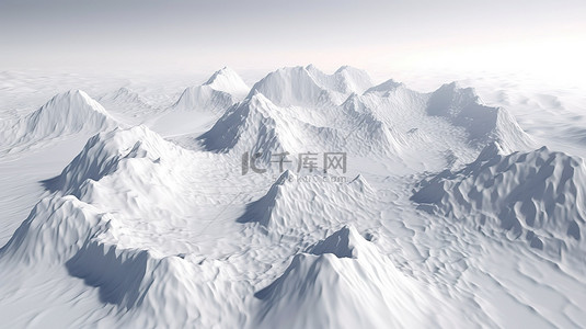 寒冷环境中白色地形雪山的冰冻景观 3D 渲染
