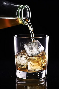 威士忌背景图片_将威士忌倒入装有冰块的玻璃杯中