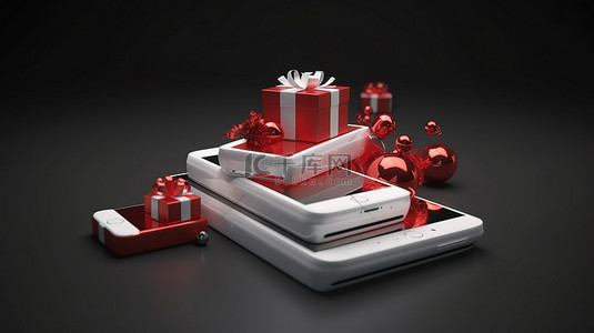 3d 智能手机上的红色和白色礼物