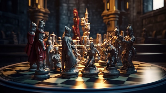 之战背景图片_皇家战略之战国王国际象棋比赛的3D渲染