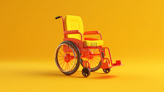 3d 创建的绿色背景下的空黄色轮椅