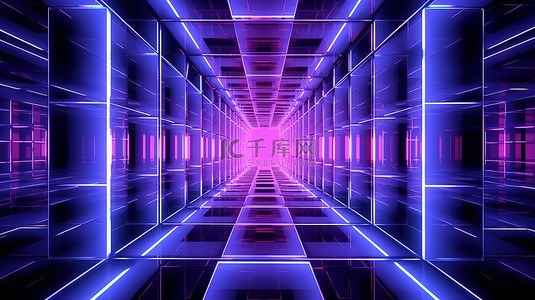 led背景图片_立体派未来主义 令人惊叹的 3D 插图中霓虹灯照亮的太空隧道之旅