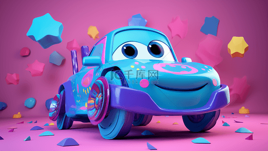 小汽车插图背景图片_汽车蓝色可爱卡通汽车