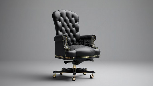 3d 渲染的白色背景上的金色皇冠装饰黑色皮革老板椅
