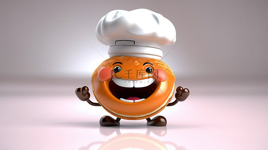厨师背景图片_厨师帽甜甜圈 3d 渲染