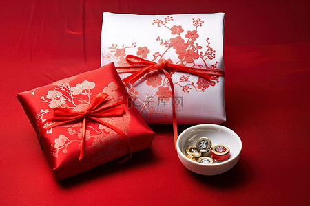 红色中国礼品盒，樱花日本河北中国