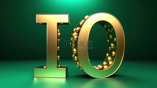 尔雅泡芙字体背景图片_潮水绿色背景上福尔图纳金结肠的 3D 渲染，具有时尚的字体类型和符号元素