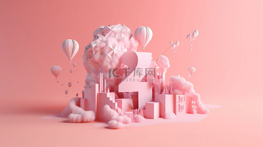 周年庆典设计背景图片_2 周年庆典的浅粉色背景的 3d 渲染