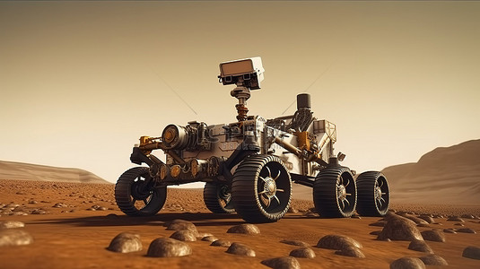 美国宇航局对毅力号火星车成功登陆火星的 3D 渲染，其中包括极地着陆器元素