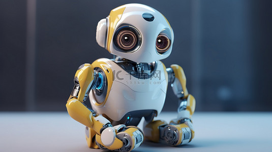 在 3D 渲染中带有机械臂的可爱 ai 机器人