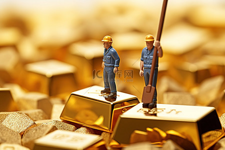 矿工万岁背景图片_迷你人物代表一名矿工和一根金条