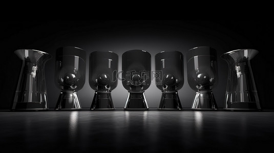 黑色玻璃扬声器在单色背景 3D 渲染上分组在一起