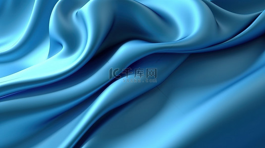 丝绸背景图片_3D 渲染的蓝色织物纹理背景，带有文本空间