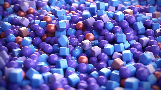 分组背景背景图片_抽象蓝色和紫色立方体和球分组的特写 3D 渲染