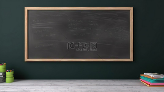 女孩老师讲课背景图片_教室墙的 3d 渲染与空黑板