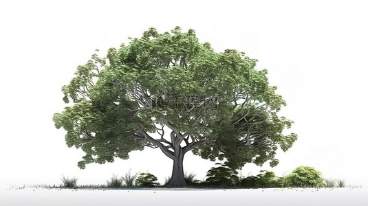大自然的喜悦 3d 渲染郁郁葱葱的绿树在白色背景下