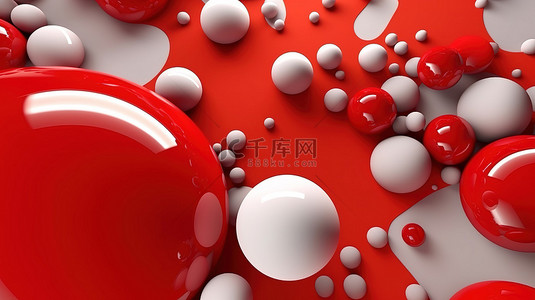 当代人工 3D 渲染插图 AI 技术公司背景白色气泡悬浮在红色设计上