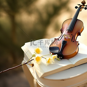 椅子上的一把小提琴和一只蝴蝶