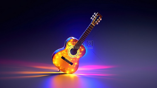 字体海报设计背景图片_音乐吉他抽象横幅 3D 插图设计