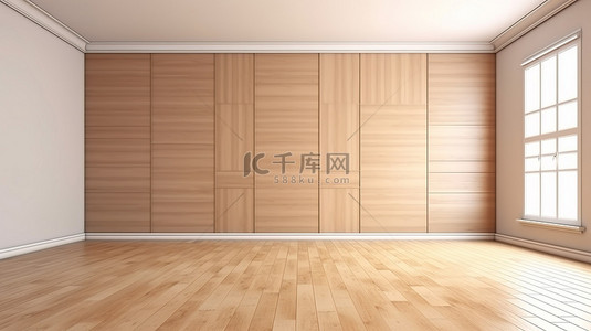 简单的房间，配有壁纸墙和木镶木地板 3D 渲染