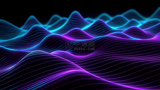 发光的抽象图案立体紫色条带蓝色交叉线和类似于 3d 波浪的几何条纹
