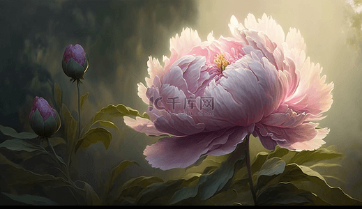 粉色的花牡丹花植物花朵花卉油画背景