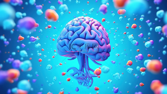 动画大脑在充满活力的蓝色背景上跳舞，描绘 3D 动画中的人工智能无缝循环